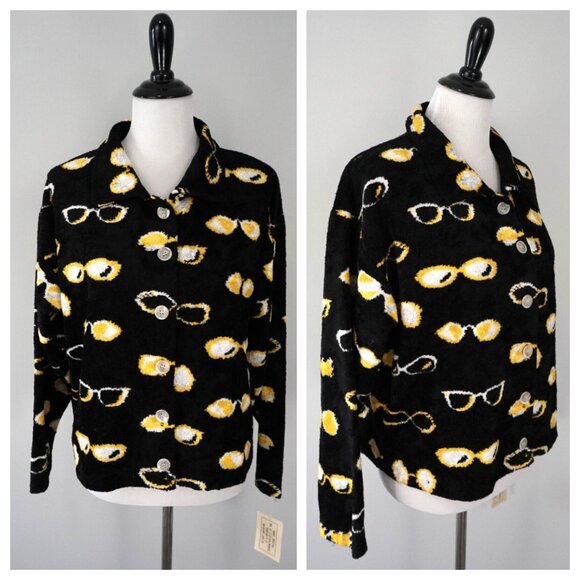 SUPPLY & DEMAND Black Yellow Soft Textured Sunglasses Pattern Button Coat Size M - Picture 1 of 5